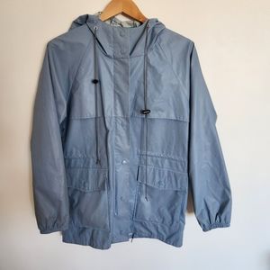 L.L. Bean Rain Jacket Women's Medium Blue Full Zip Hood Outdoor Lined Pockets